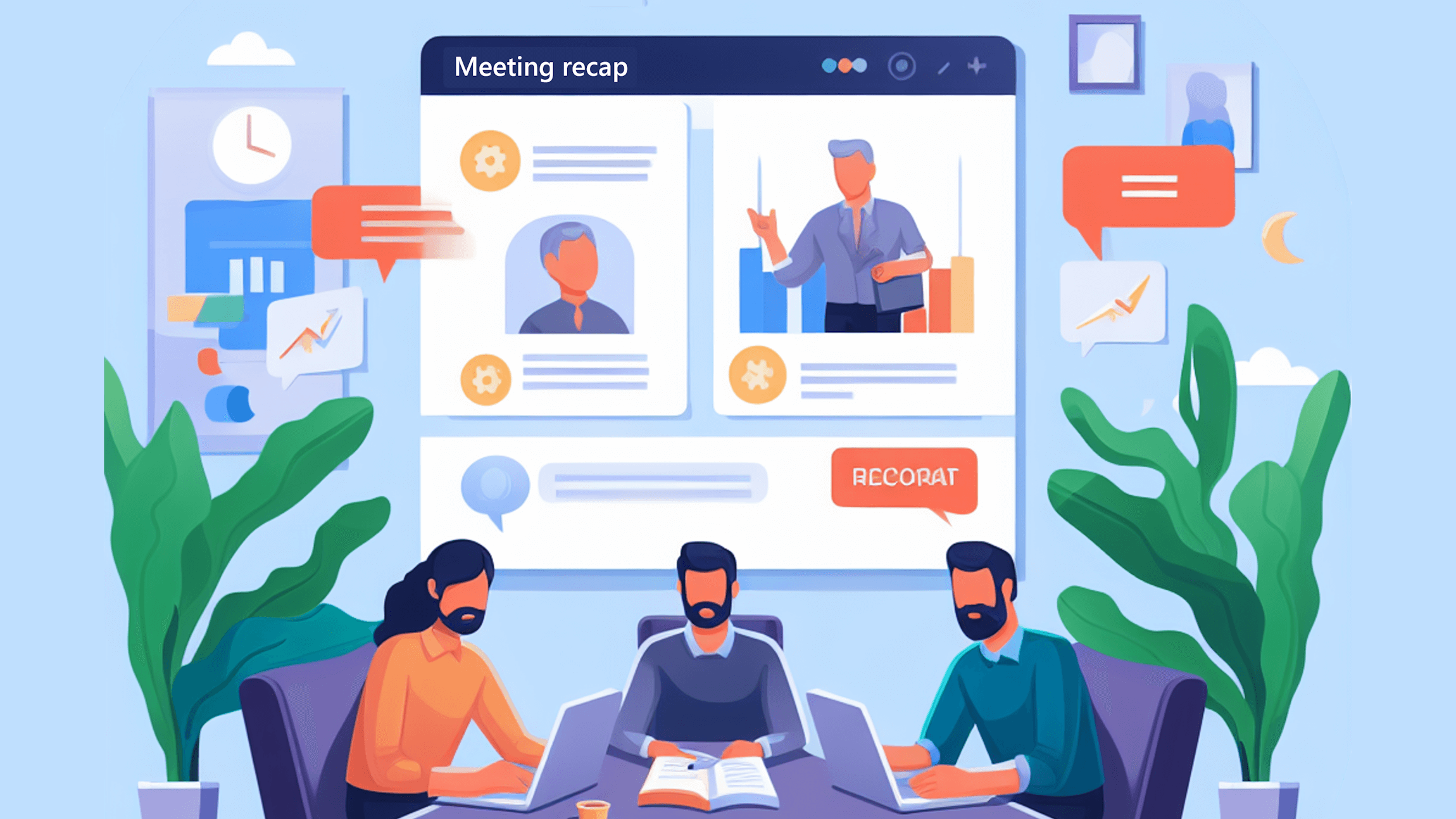 Microsoft Teams 网页与会议交互界面，共聚模式下的精美沙盒展示